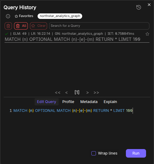 Query history dialog