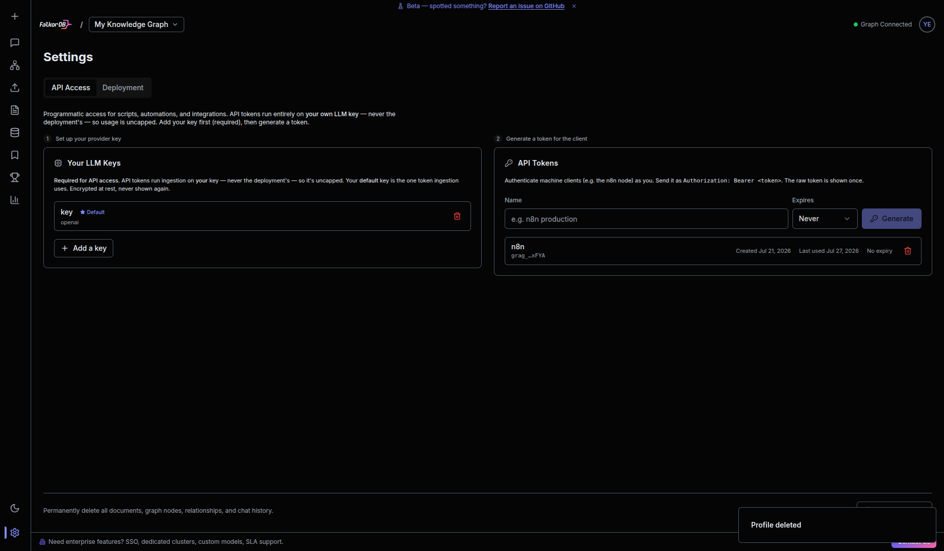 LLM key section in GraphRAG-Server Settings